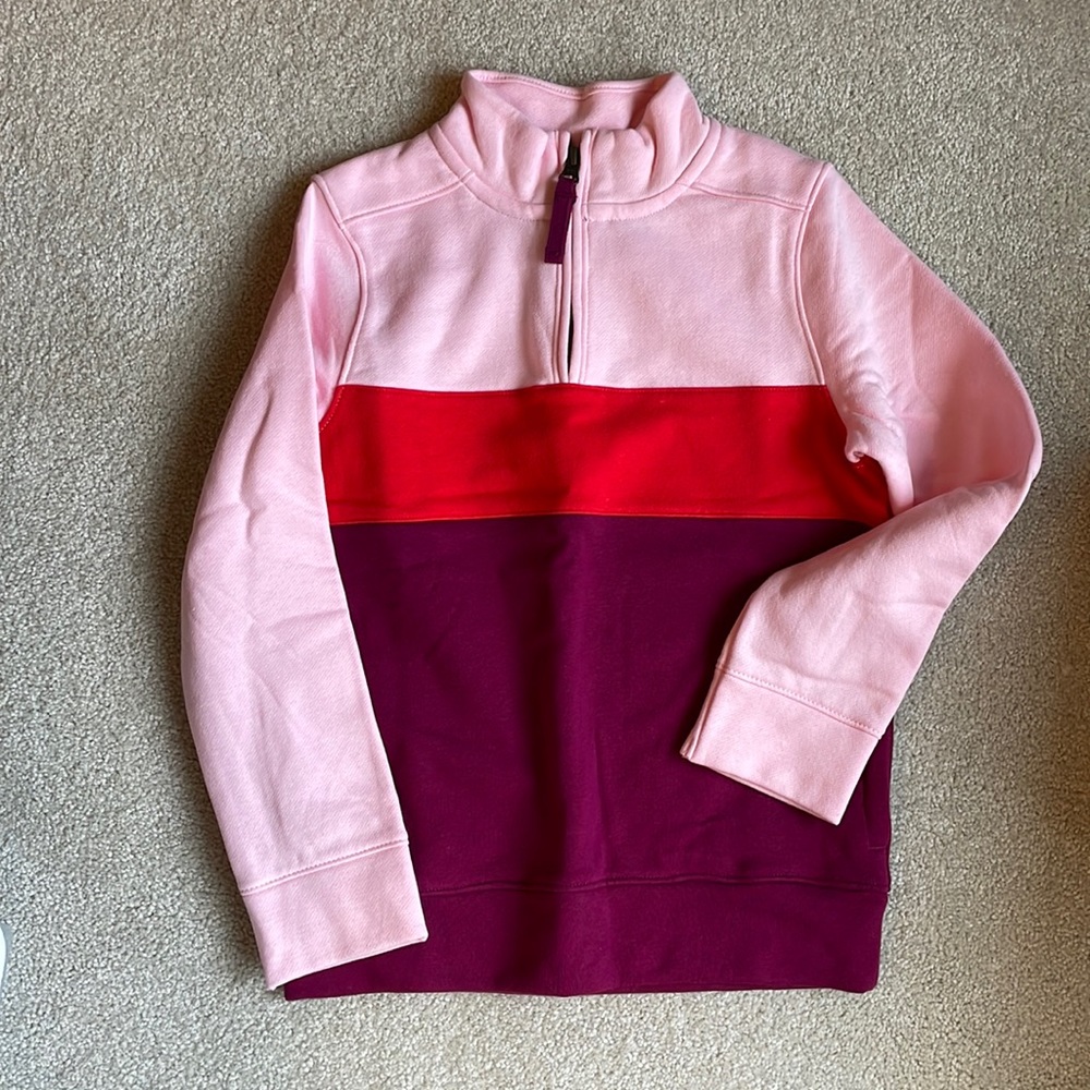 New without tags Lands End girls size Large soft pink crew neck quarter zip